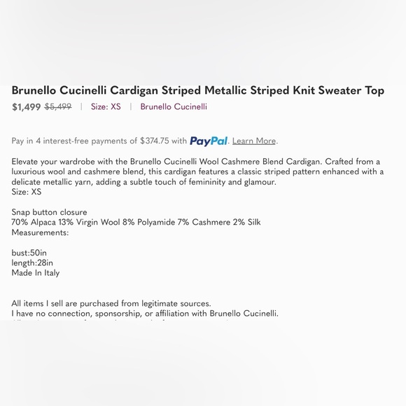 Brunello Cucinelli Cardigan Striped Metallic Striped Knit Sweater  XS - Picture 12 of 12